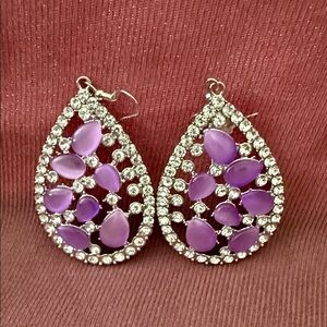 Elegant Purple Teardrop Crystal Earrings - Women Jewelry